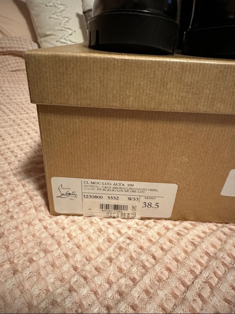 Christian Louboutin Moc Lug Alta 100 Black Leather Platform Loafers Size 38.5 - Picture 10 of 12